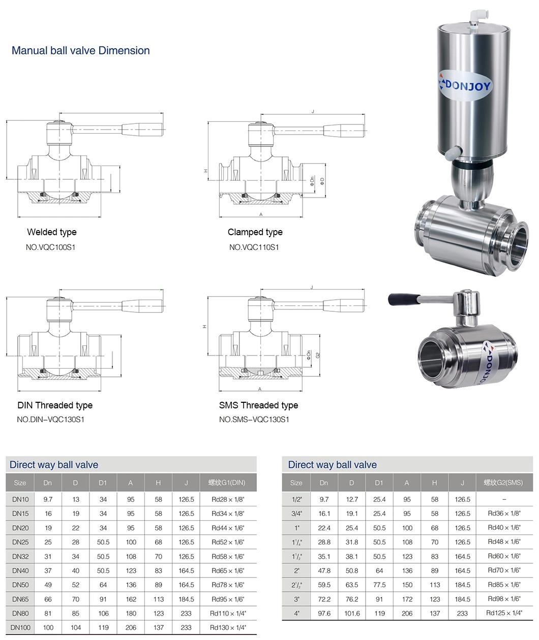 Hygienic Middle Clamp Ball Valve with Stainless Steel Actuator