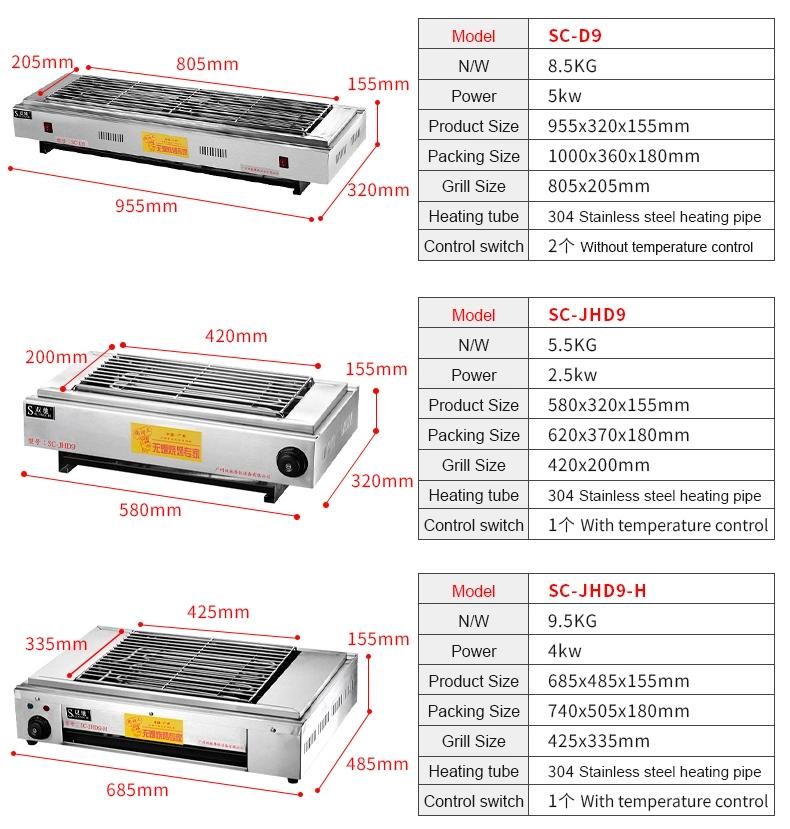 Single Head Temperature Control Commercial Electric BBQ Grill Single Heat Pipe