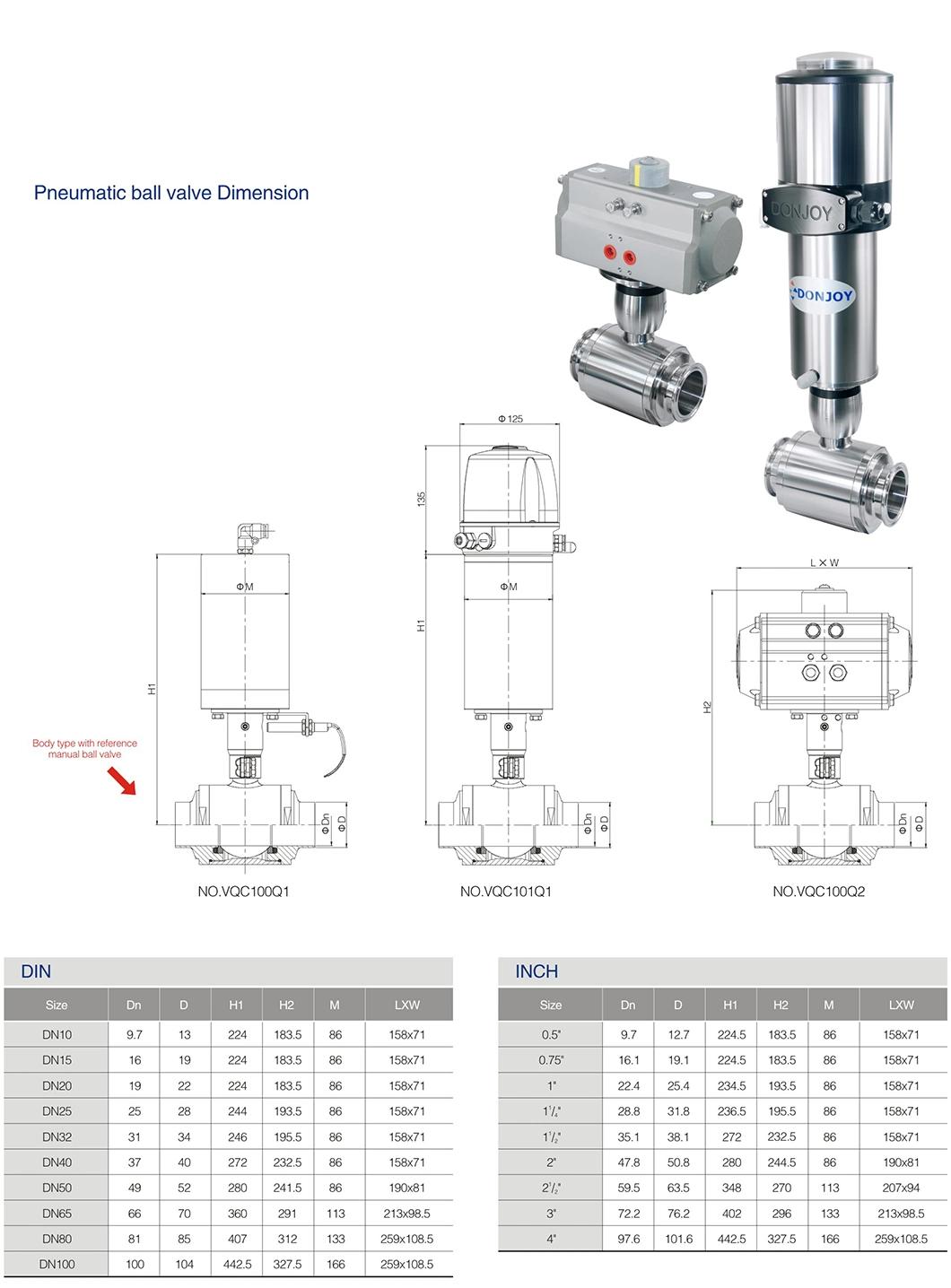 ISO 90001 Sanitary 3-Way Ball Valve with Actuator