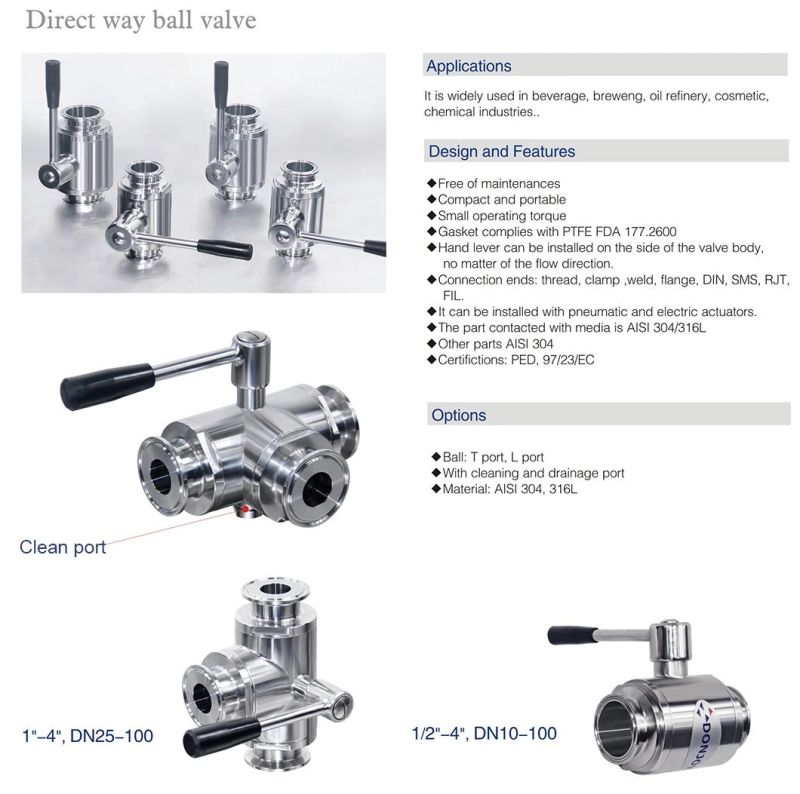 Donjoy Hygienic 3-Way Ball Valve with Stainless Steel Actuator