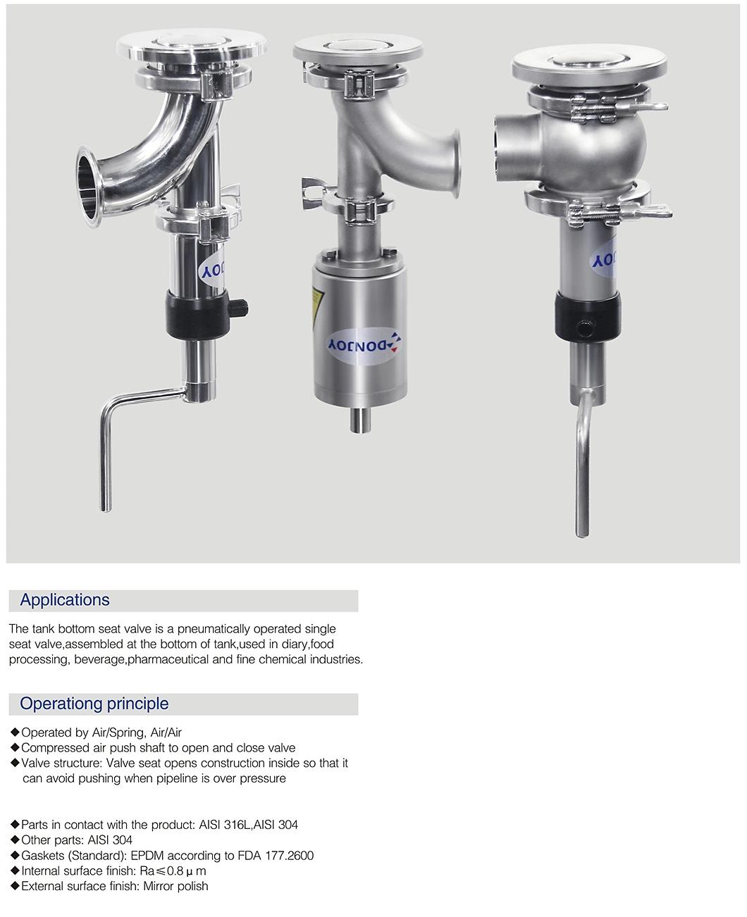 Pneumatic Elbow Type Tank Bottom Valve for Sanitary Application