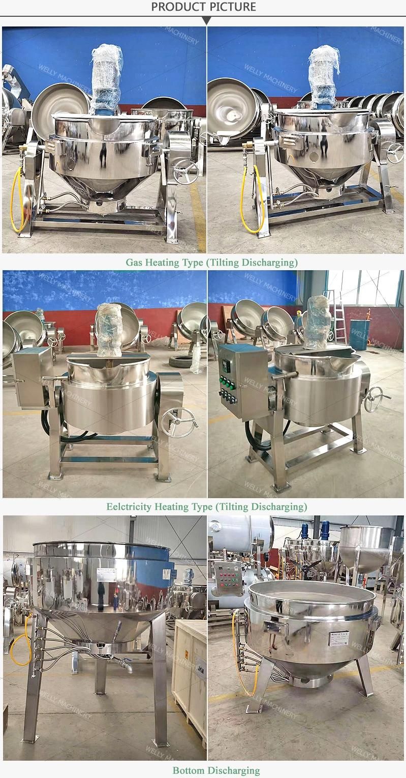 Low Energy Consumption Gas Electric Steam Jacketed Kettle Machine Cooking Pot Machine with Mixer