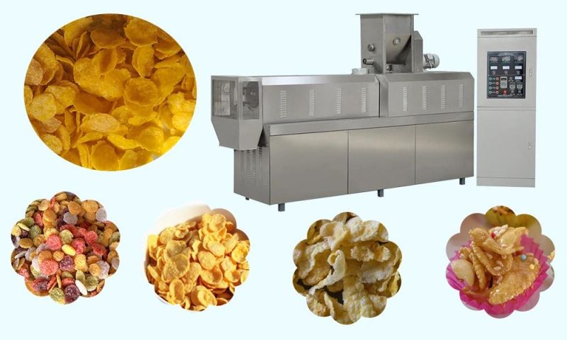 Chocolate Sweet Flavored Corn Flakes Processing Line Twin Screw Extruder for Breakfast Cereal Machine