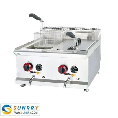 Restaurant Gas Chips Switch Double Tank Fryer with Temperature Control