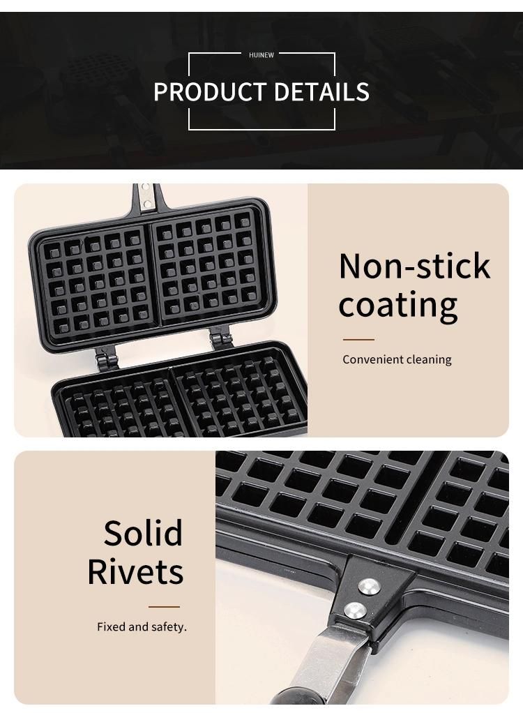 Waffle Baking Mold Dual Head Cake Waffle Pan Non-Stick Waffle Maker Pan Mould Mold Double Sided Egg Puff Waffle Press Plate Mold Household Kitchen Eggs Bubble B