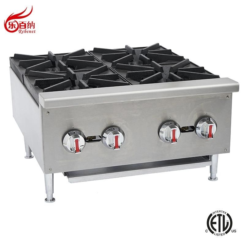 Commercial Kitchen Equipment Table Top Hotplate 4 Burner Gas Range Cooker in Stainless Steel (EHP-4S)