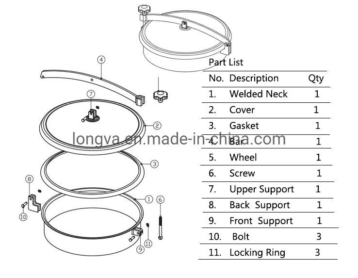 DN400 Round Shape Sanitary Stainless Steel Non-Pressure Tank Manhole Cover