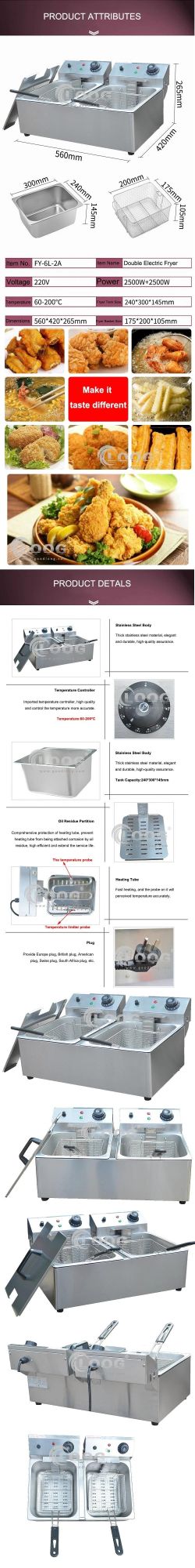 6L+6L Table Top Stainless Steel French Fries Machine 2 Tank 2 Basket Commercial Potato Chip Fryer Electrical Deep Fryer