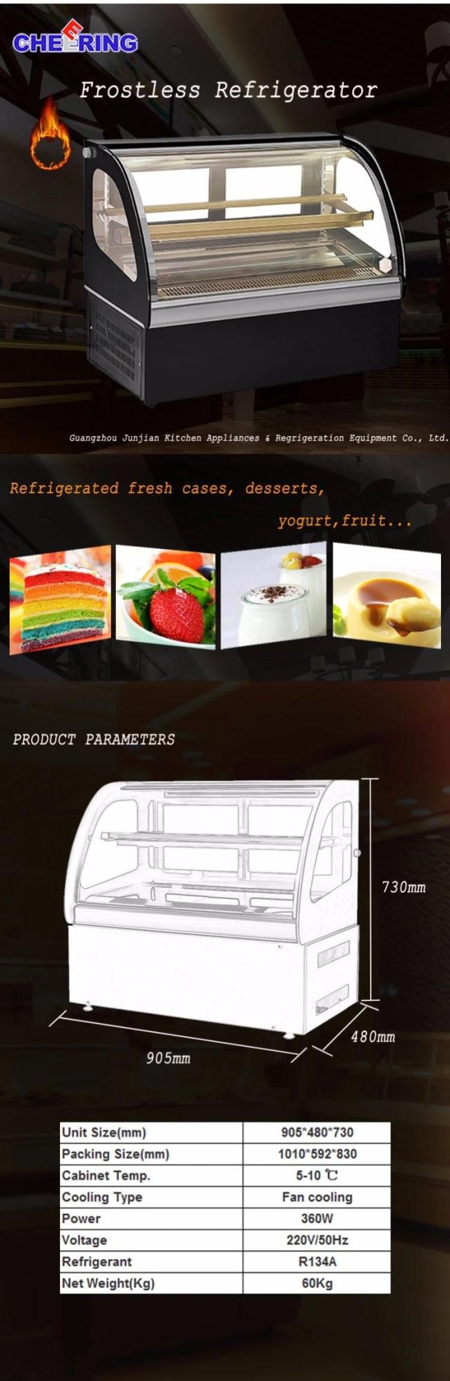 Cheering Commercial Counter-Top Desserts/Cakes Refrigerated Display Showcase (SCLG-80F)