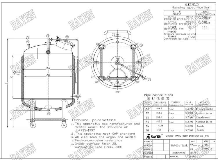 China Manufacturer 5 Gallon Tank 100L Stainless Steel Tank