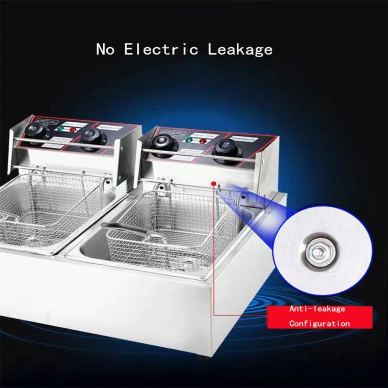 10L 60 Minutes Timer 200 Degrees Celsius Temperature Control Double Tanks Stainless Steel Electric Fryer