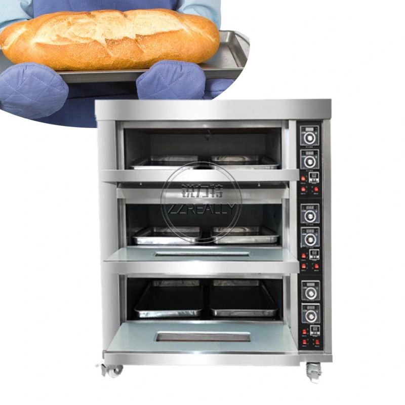 Commercial 3 Decks 6 Trays Electric Baking Oven Sweet Potato Bread Pizza Cake Bakery Machines Kitchen Baking Equipment with Steam