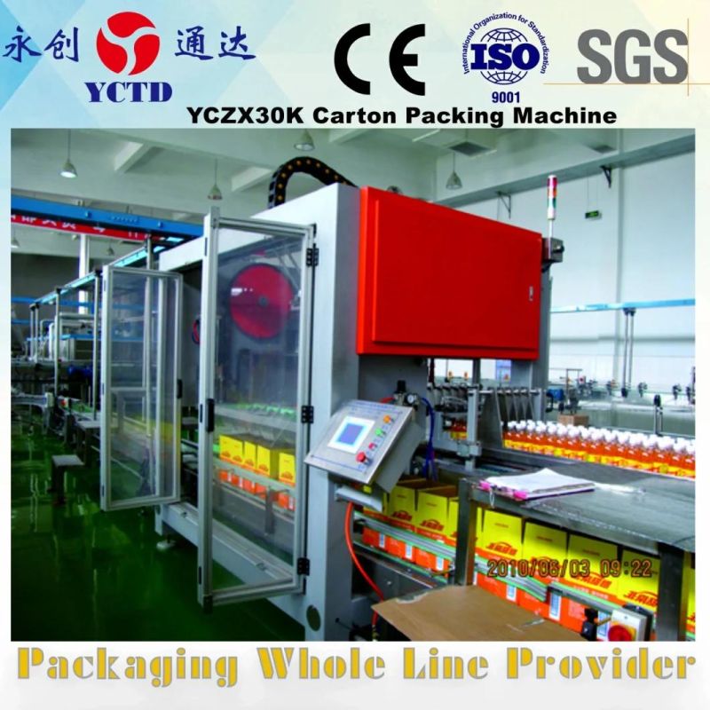 YCZX-20K case packaging machine for beverage drinking, mineral pure water, neck grasping carton filler