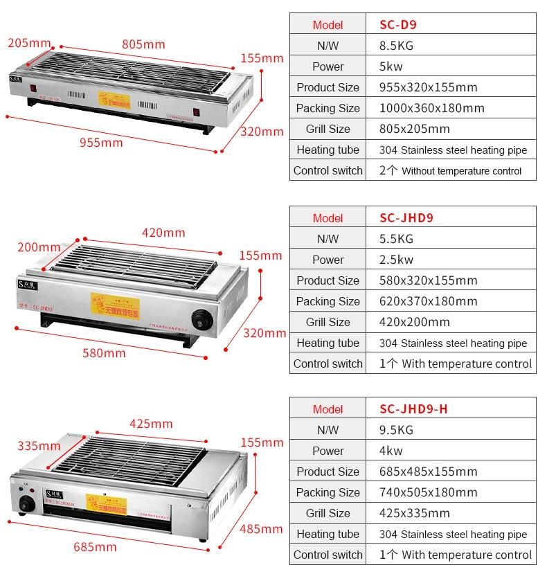 Single Head Temperature Control Commercial Electric BBQ Grill Single Heat Pipe Widen Type