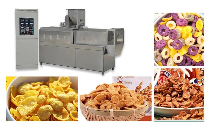 China Made Honey Sweet Puffed Breakfast Cereal Corn Flakes Snack Food Making Extruder Machinery