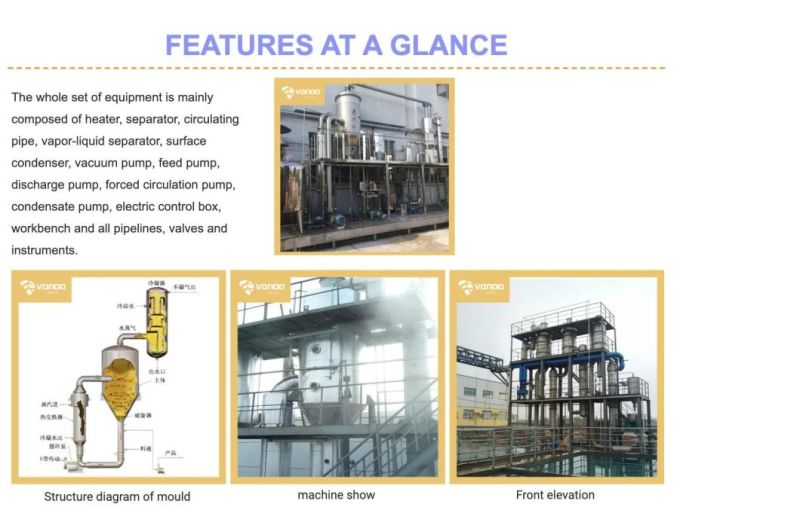 Factory Price Multi-Effect Industry Concentrator Beverage Juice Ketchup Jam Meat Sauce Honey Milk Sugar Vacuum Forced Circulation Falling Film Evaporator