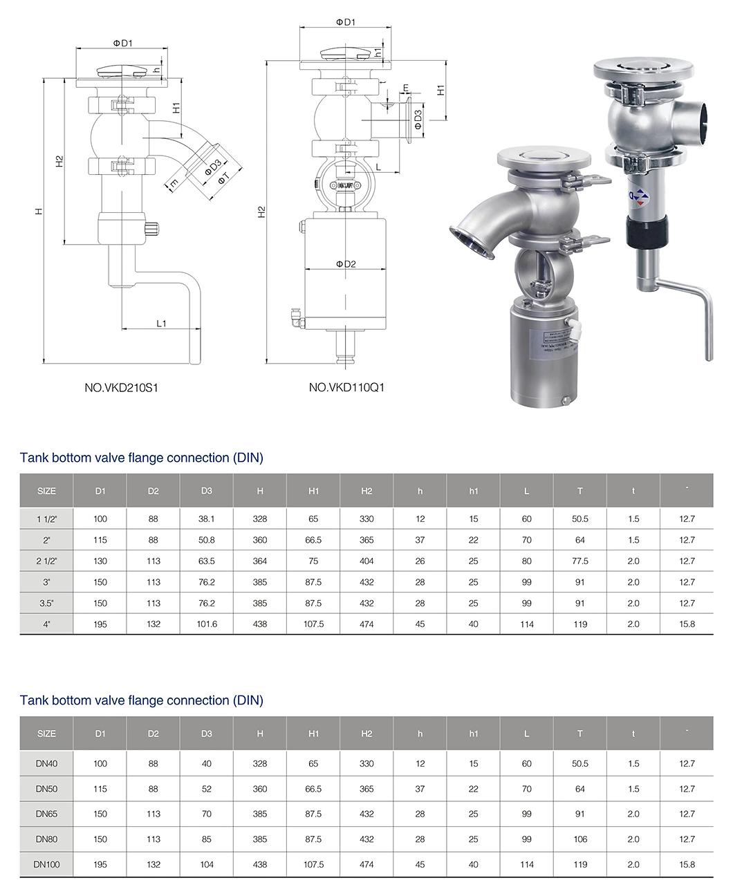 Pneumatic Clamped 90 Degee Elbow Type Tank Bottom Valve