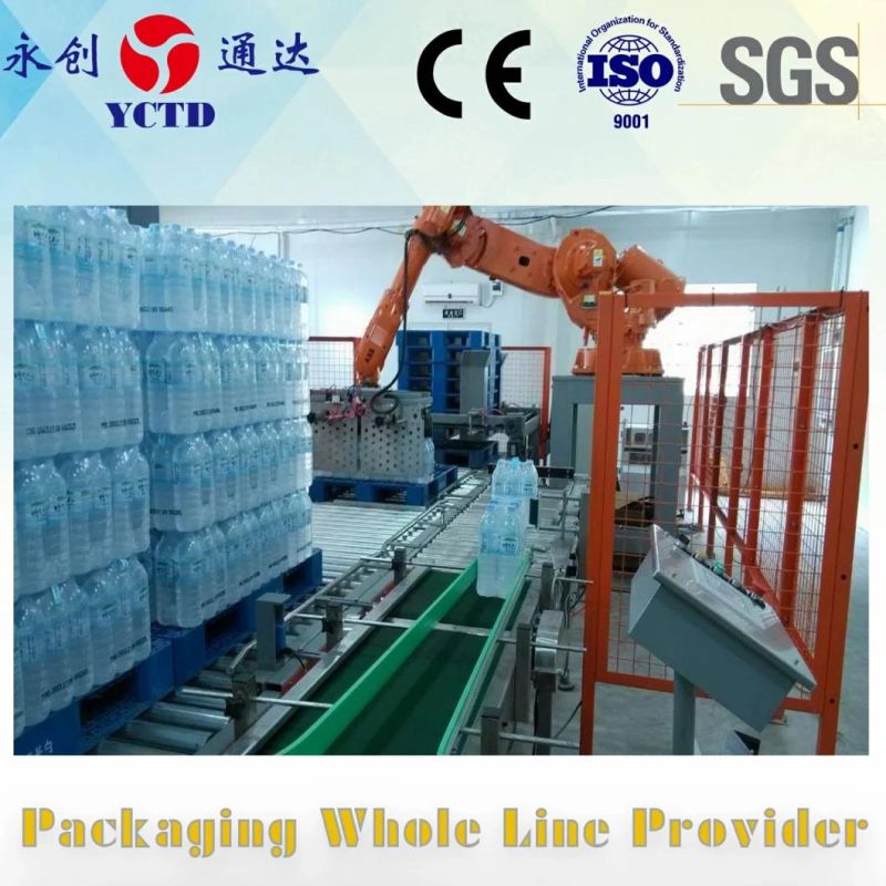 Automatic robot palletizer machine for food drinking water beverage tin can bottles cartons cases