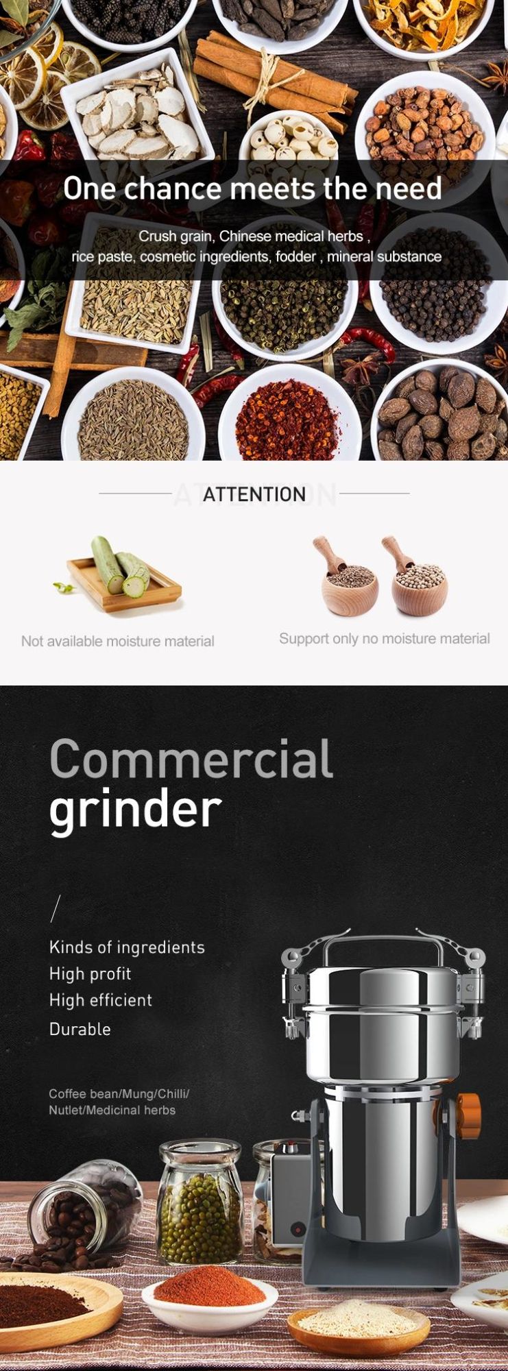 Professional Electric Spice Grinder Stainless Steel Coffee Flour Mill Machine