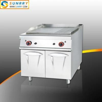 Commercial Stainless Steel Gas Griddle with Half Flat &amp; Grooved with Cabinet for Sale