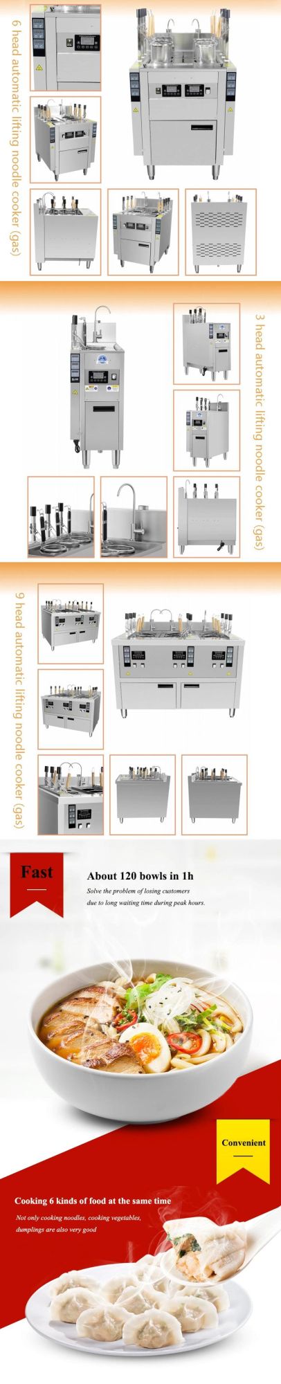 Automatic Lift Commercial Pasta Noodle Cooking Machine Gas Italy Pasta Cooker Boiler with 3/6/9 Baskets