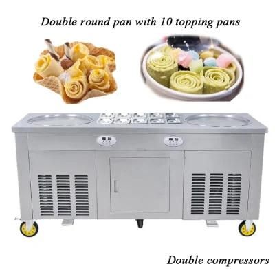 Stainless Steel Double Round 50cm Flat Pan Fruit Fried Ice Cream Roll Machine Frying Ice ...