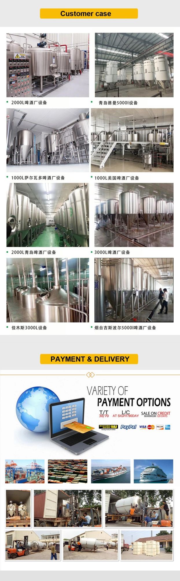 Completely 1000L 2000L 2500L Customized Restaurant Beer Machine ISO UL CE