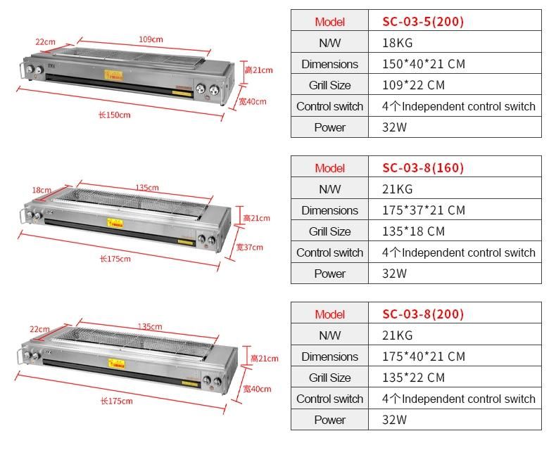 Smokeless Stainless Steel Commercial Gas BBQ Grill Wide Size with Fan