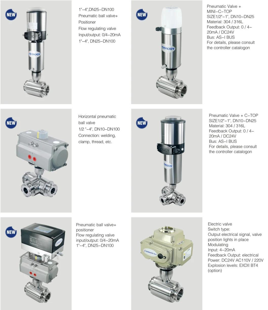 CE Hygienic 3-Way Ball Valve with Stainless Steel Actuator