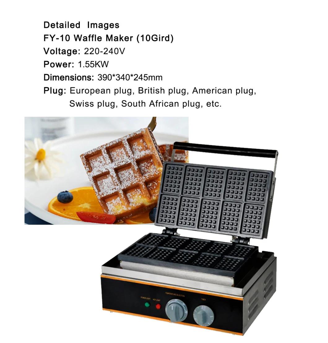 Commercial 10 Grids Non Stick Coating Waffle Maker