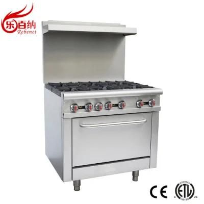 High Quality Stainless Steel 6 Burner Gas Stove Cooker Range with Gas Oven Commercial ...
