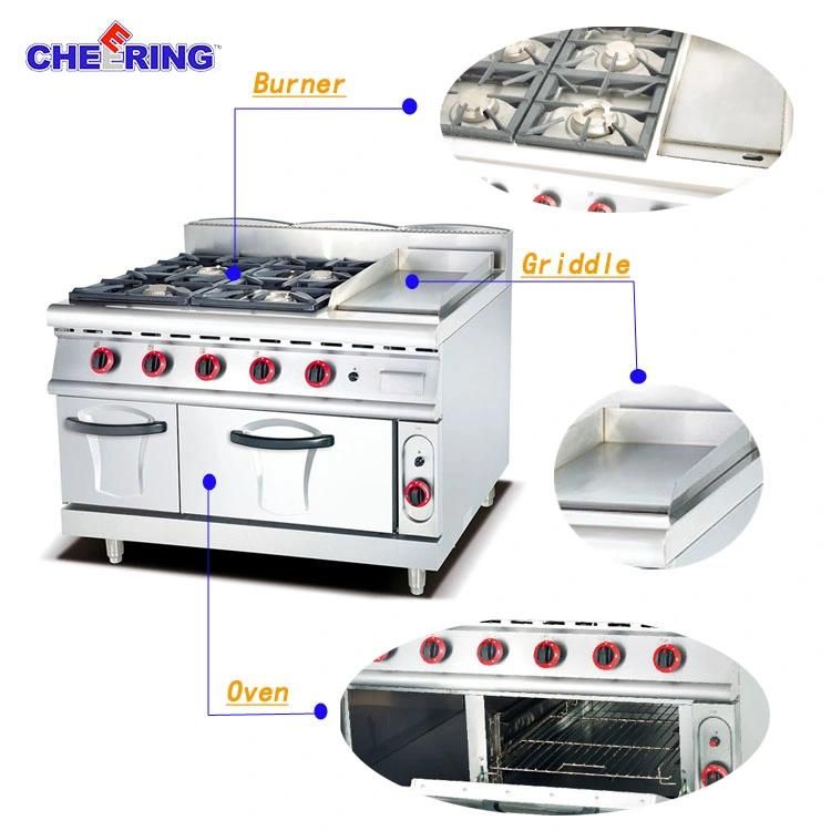 Commercial Gas Range with 4-Burner & Griddle & Gas Oven
