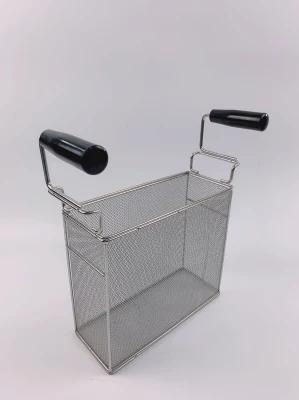 Stainless Steel Retangular Deep Fryer Basket with Two Wood Handles for Kitchen Equipment