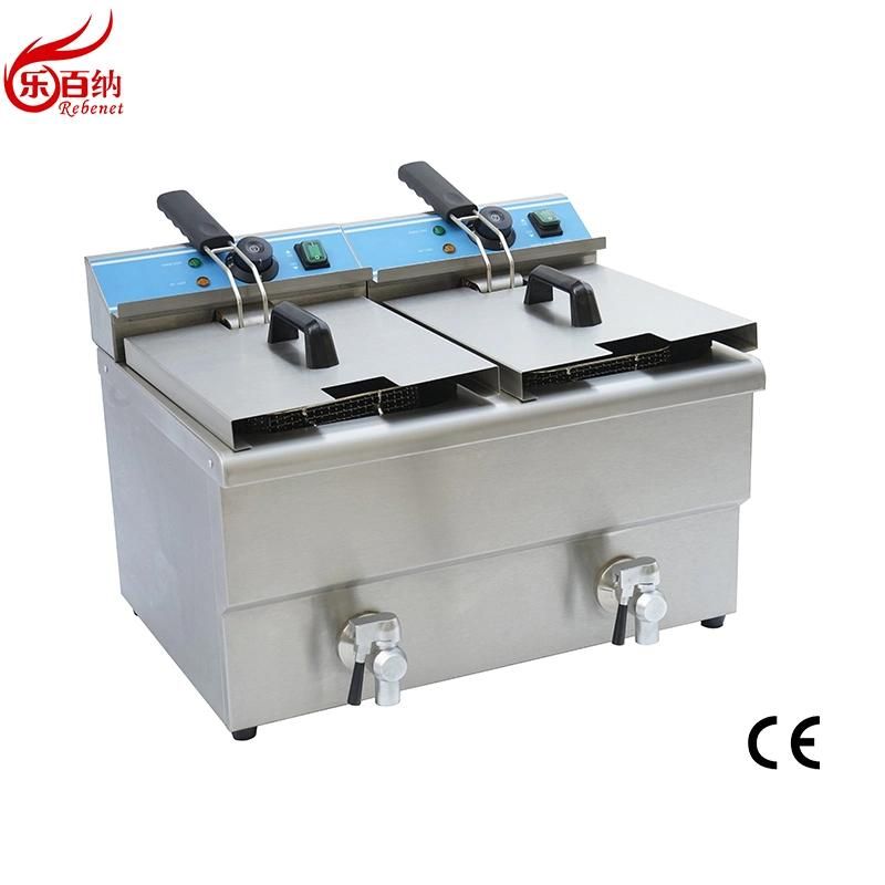 CE Approval Commercial Countertop Double Tank Electric Deep Fat Potato Chips Chicken Fryer 8L X 2 Capacity Stainless Steel (DF-8T-2)