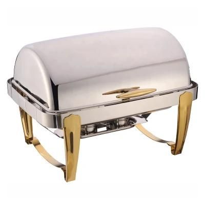 Golden Stainless Steel Oblongroll Top Chafer Chafing Dish