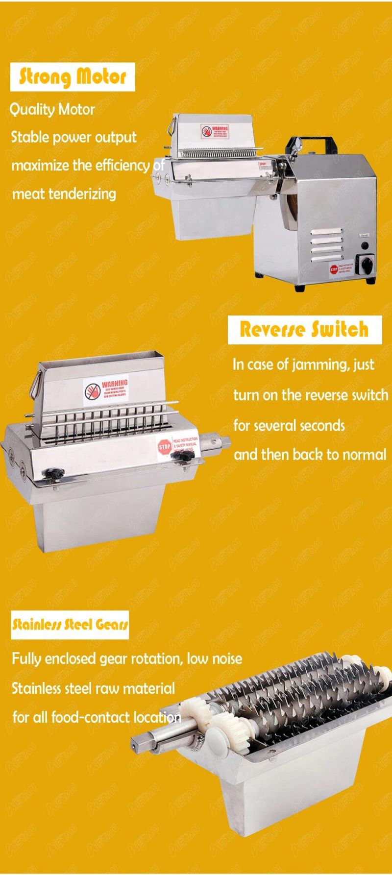 Ets720 Commercial Table Top Electric Stainless Steel Meat Tenderizer Machine for Kitchen Equipment