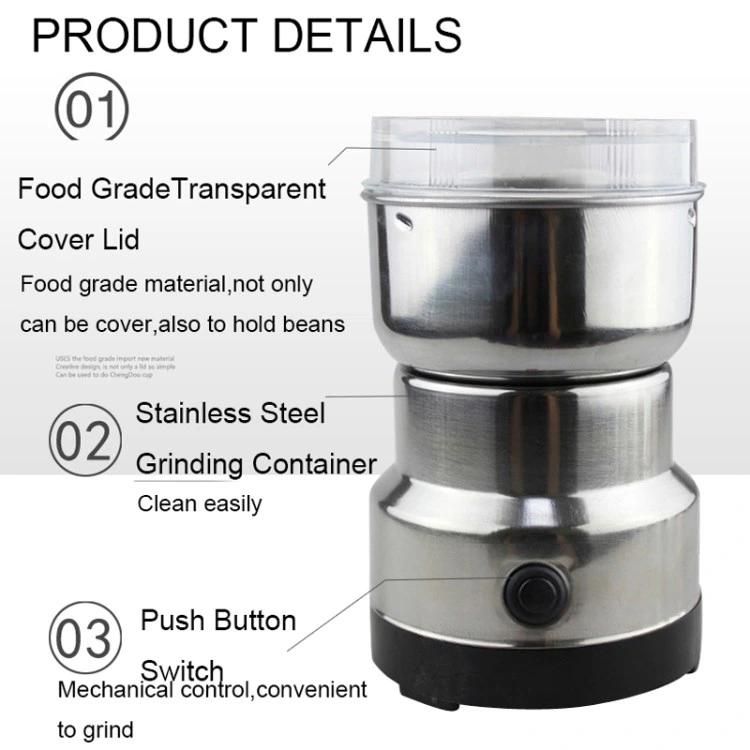 Amazon Hot Sale Stainless Steel Bean Grinder Household Coffee Grinders Small Coffee Mill