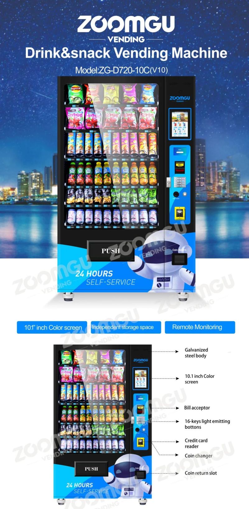 New! ! Zg 24 Hours Self Service Combo Snack Drink Touch Screen Vending Machine