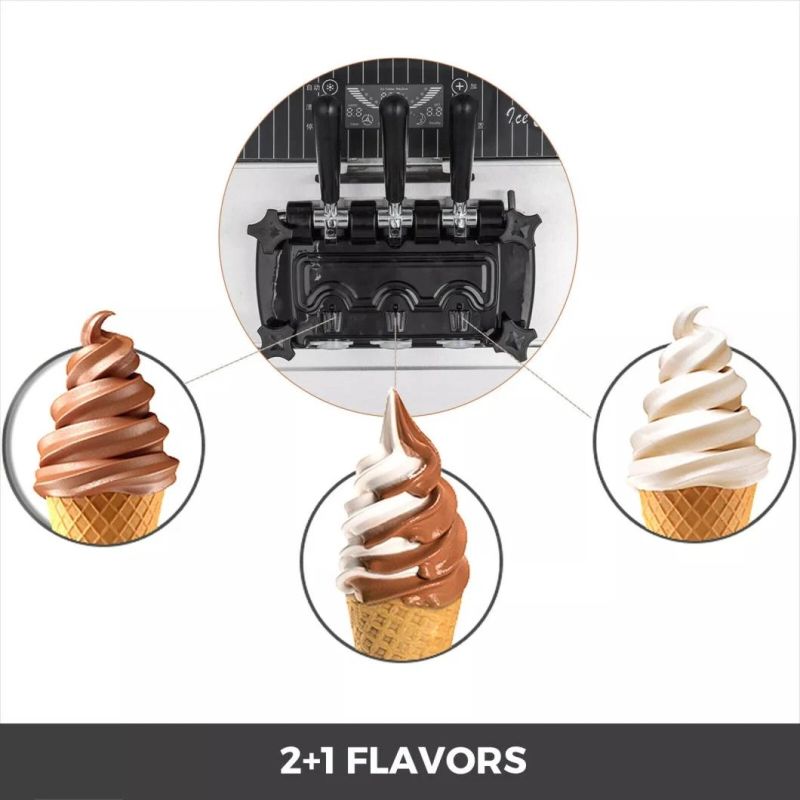 2200W 20-28L/H Three Flavor Floor Standing Slushy and Soft Ice Cream Machine