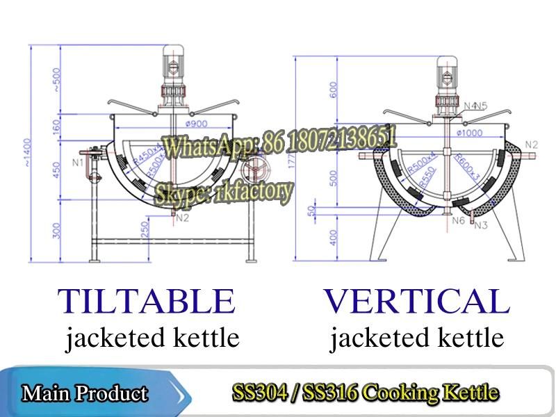 500L Cooking Kettle Cooking Pan Ss304 Jacketed Cooking Kettle Ss316 Cooker