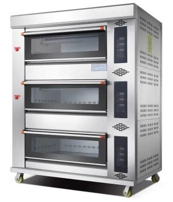 Commercial Kitchen Baking Machine Bakery Machinery 3 Deck 6 Tray Luxury Gas Oven