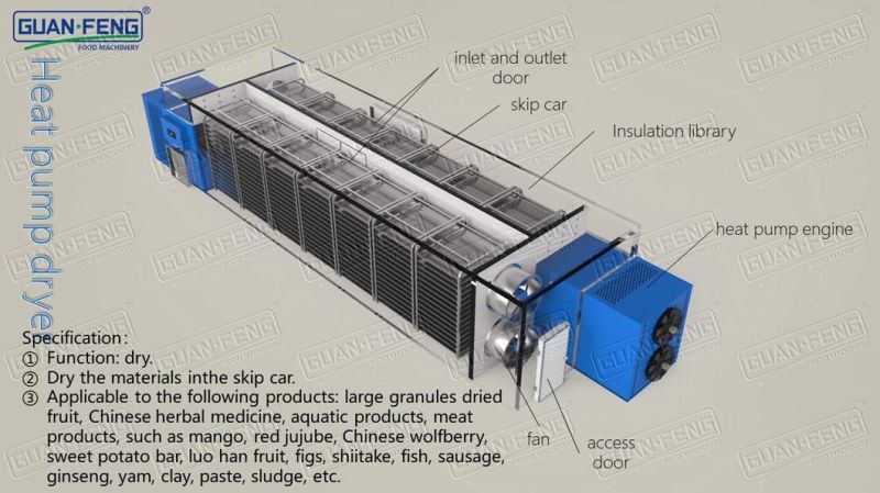 500kg/Batch Heat Pump Drying Equipment for Meat Food Dryers