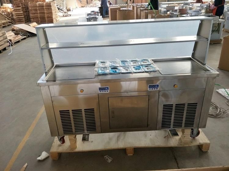 Commercial Fried Ice Cream Roll Machine with Glass Board Fresh-Keeping Refrigerator Best Selling 2+10 Square Plate