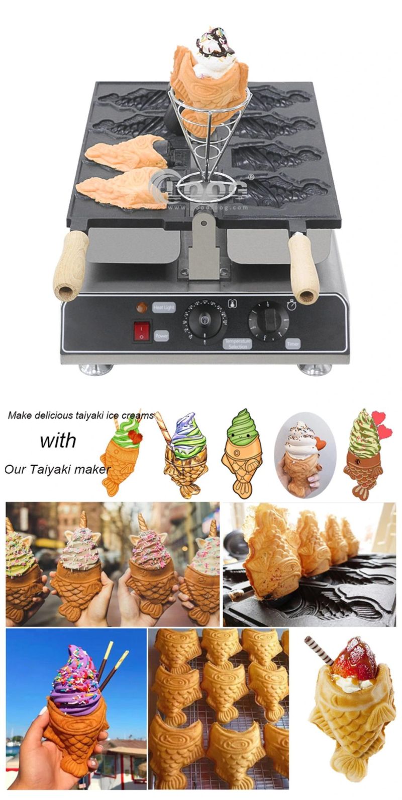 Newest Taiyaki Waffles Machine Korean Lolly Stick Open Mouth Fish Shaped Donut Maker Mini Pancake Donuts Egg Bubble Electric Ice Cream Cone Taiyaki Maker