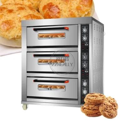 Commercial 3 Decks 6 Trays Electric Baking Oven Sweet Potato Bread Pizza Cake Bakery ...