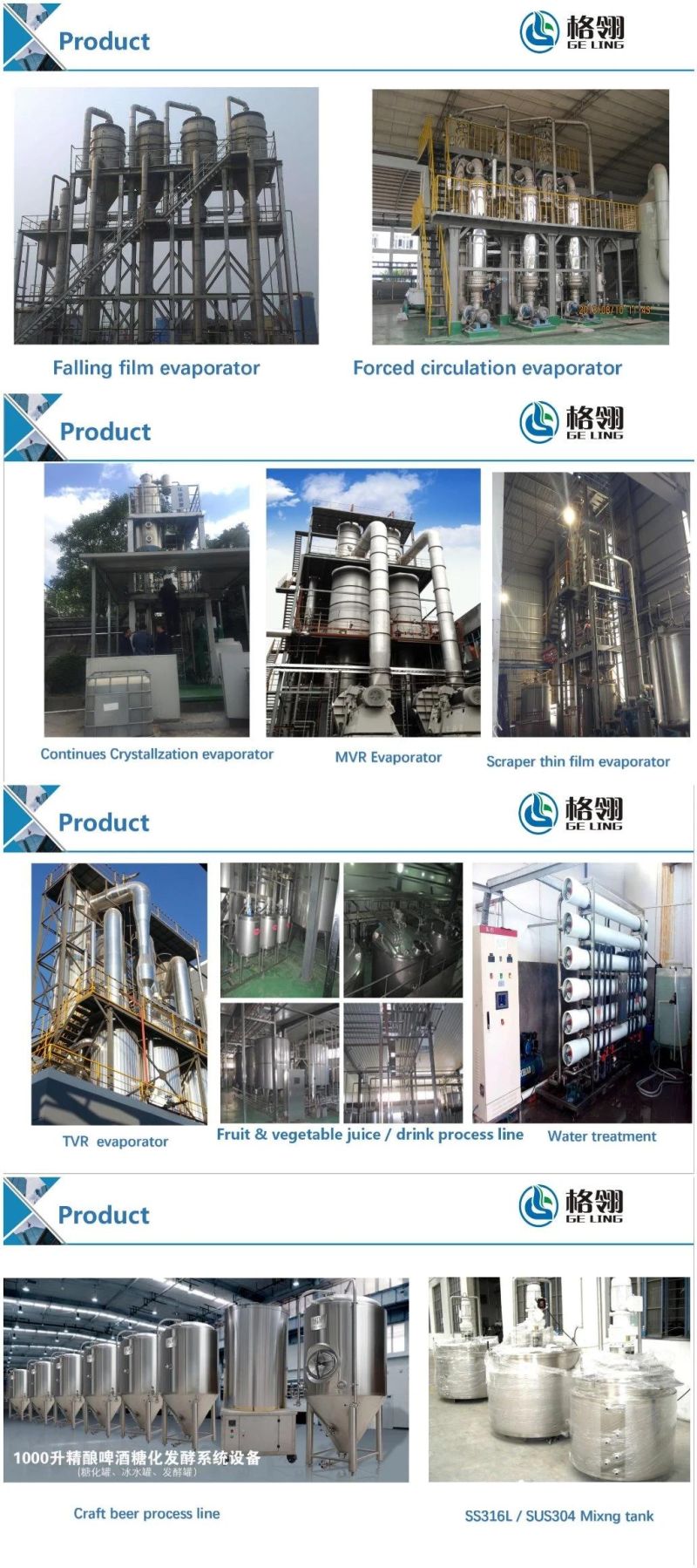 Three Effect Evaporator/Concentrator Falling Film / Forced Circulation Evaporator Ball Type Concentrator Vacuum Decompression Concentrator Scraper Thin Film
