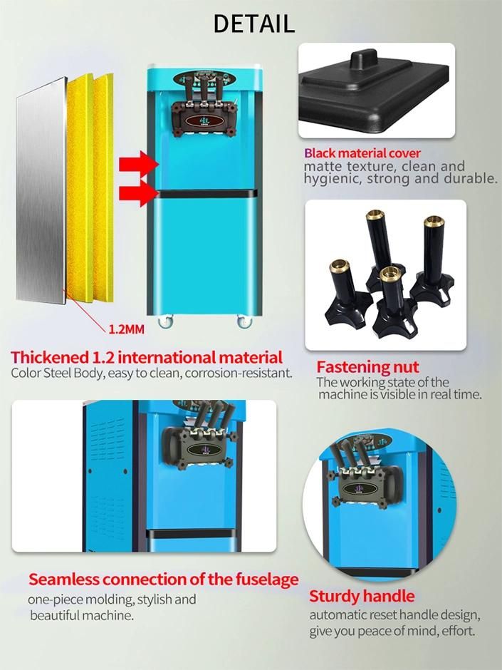 High Quality Commercial Stainless Steel Ice Cream Machine for American Market