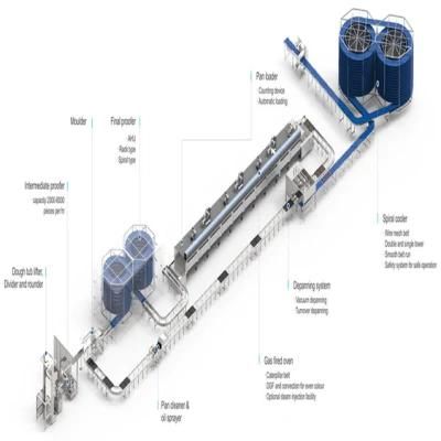 Automatic Bakery Production Line with Bread in Bakery Factory