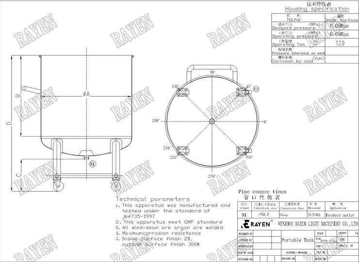 SUS304 or 316L Mobile Tank Stainless Steel Honey Tank