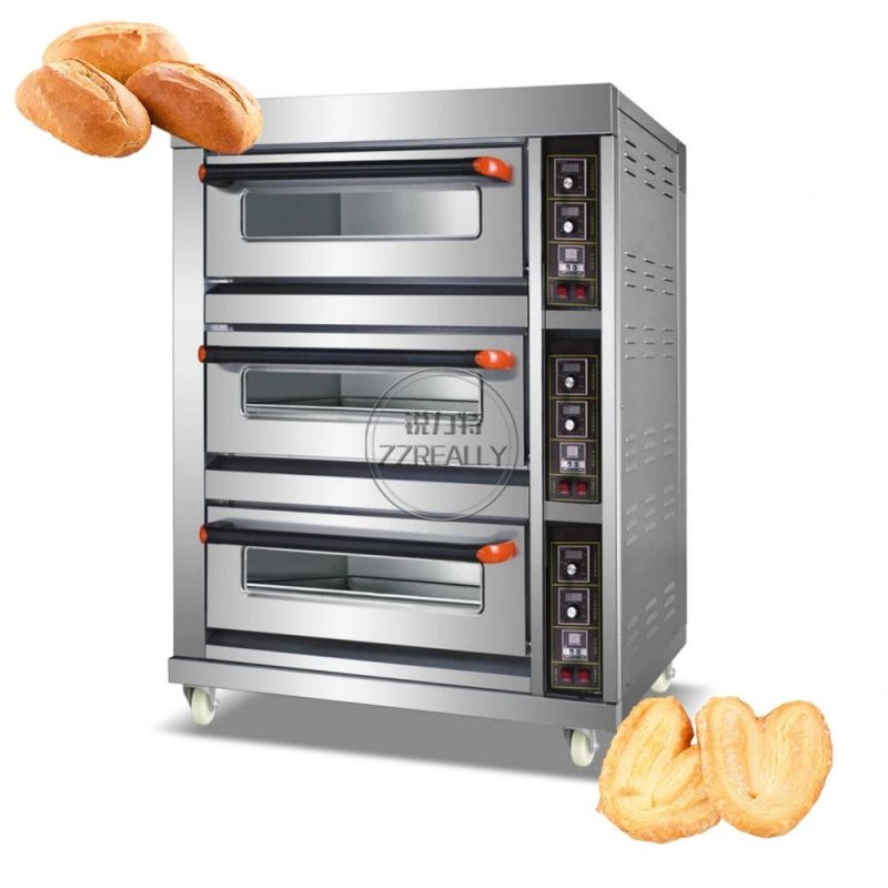 Stainless Steel Electric Baking Oven Sweet Potato Bread Pizza Cake Shop Commercial Oven 3 Decks 3 Trays Bakery Machines Equipment